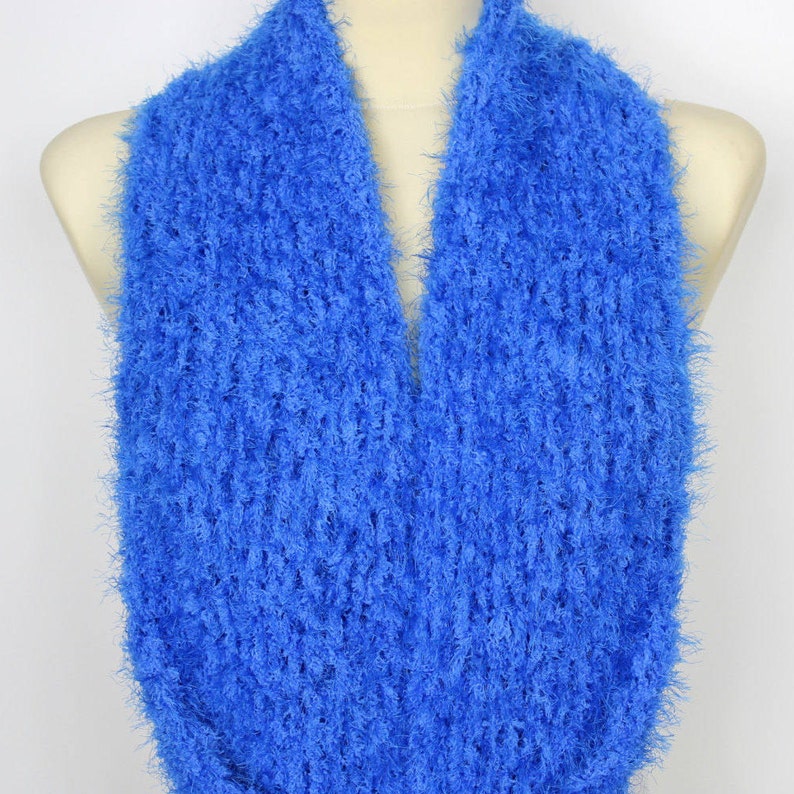 Chunky knit infinity scarf women Blue winter scarf Fluffy loop Etsy
