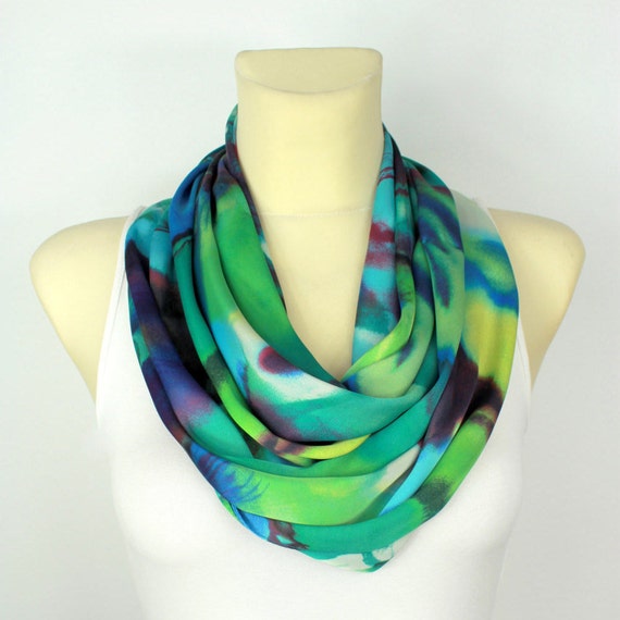 Green and Blue Infinity Scarf Turquoise Satin Scarf Infinity Etsy