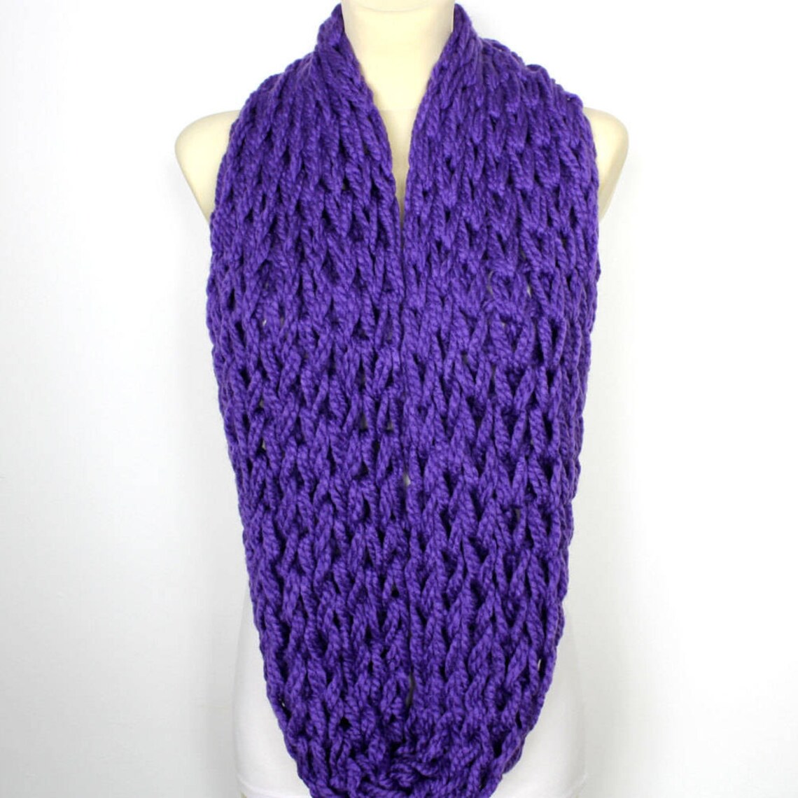 Warm Infinity Scarf Purple Knit Scarf Women Hand Knitted Snood Etsy