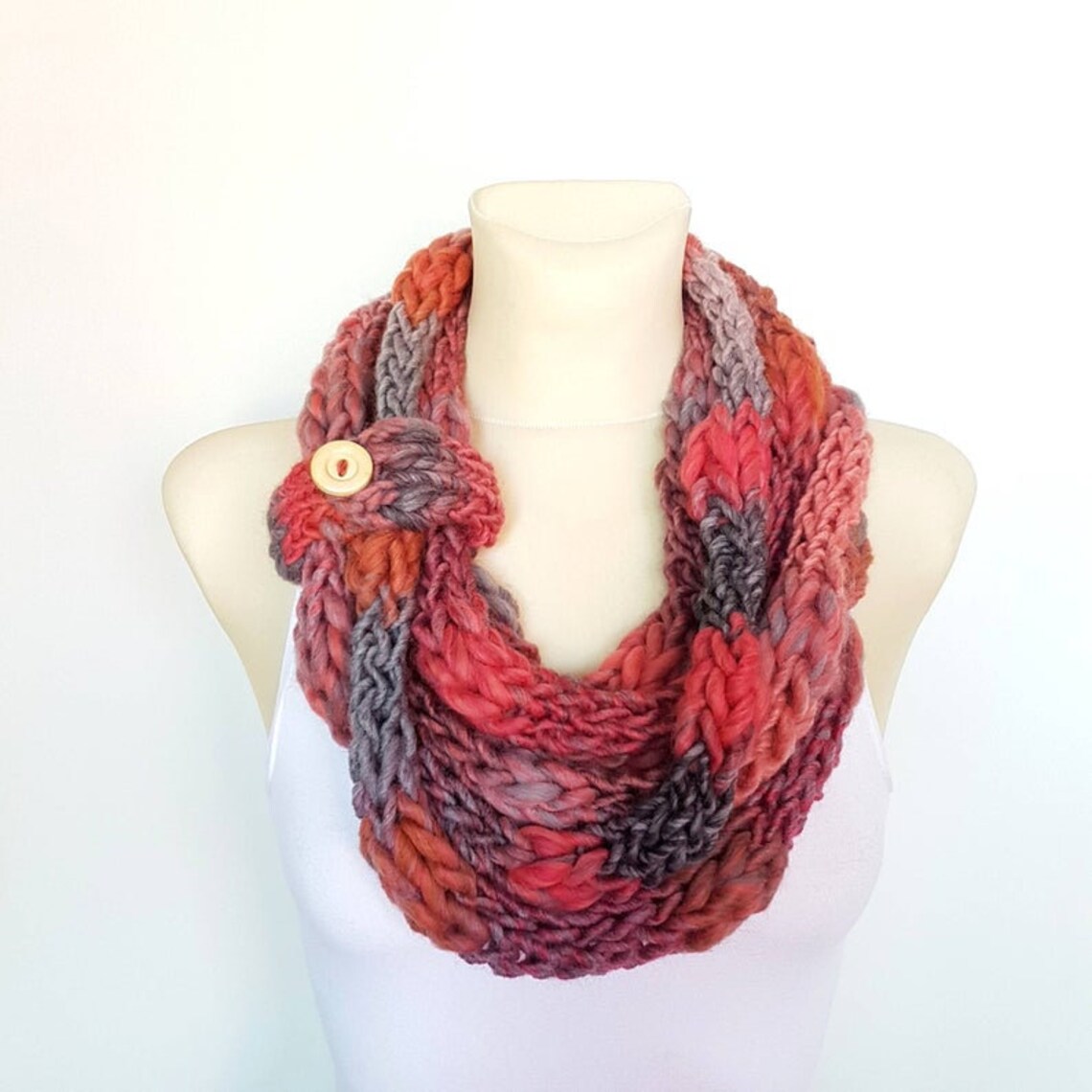 Finger knit scarf for women Rainbow infinity scarves Knitted Etsy