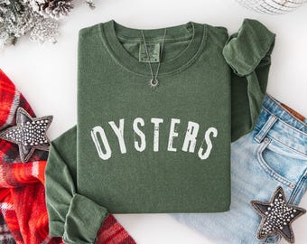 Oysters long sleeve shirt, Comfort colors tee, Seafood lover gift, Foodie coastal style t-shirt, Beach lover seaside tees