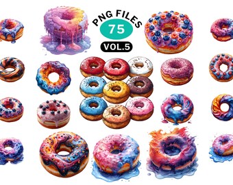 Candyland clipart PNG bundle with sweet DONUTS clipart, Theme birthday party in bright vivid colors, Png files transparent background 300DPI