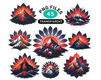 Berge und Blume im Mandala-Stil, Clipart-PNG-Bundle, T-Shirt-Design-Png-Bundle, Logo-Design für Unternehmen, transparenter Hintergrund 300DPI