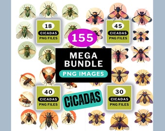 Mega bundle png files, Cicada round logo clipart PNG bundle, Trendy PNG designs for shirt, Insect clipart, Bugs png, Cicadas t-shirt design