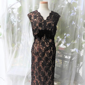 Vtg 1950&#39;sBlack Full Length B Altman Dress, Plus Size Black Formal Ribbon Full Length Dress, Mother of the Bride Dress sz 1X/2X