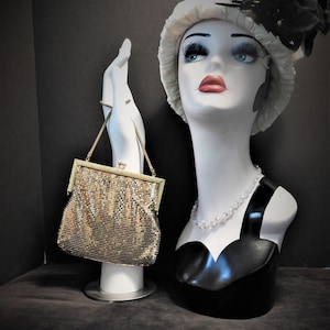 Vtg Art Deco Gold Mesh Purse|1940&#39;s Gold Mesh Whiting Davis Purse|Formal Gold Metal Purse W6&quot;xH6&quot;