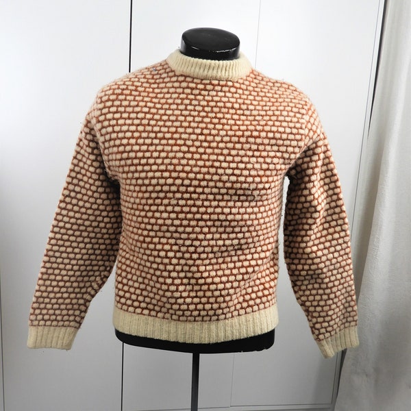 Vtg Men's 1950's/60's Wool Crew Neck Boho Sweater|Unisex Himalaya Knit Rust Cream Gimbels Sweater|Vtg Baguette Textured Knit Sweater sz S/M