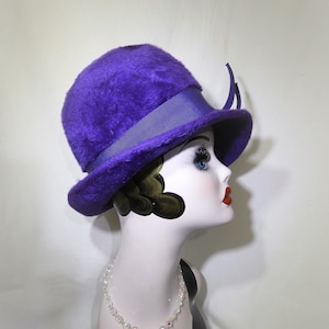 Vtg 1950&#39;s Purple Fedora Style Hat, Vtg Purple Faux Fur Mardi Gras Hat, Vtg Purple Miss Gwen Jr. High Fashion Hat sz C 22&quot;
