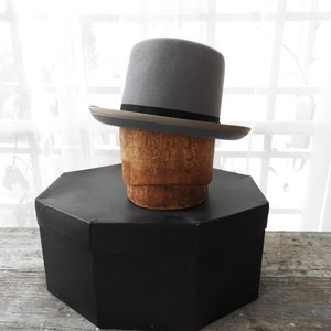 Vtg Men&#39;s Grey Wool Top Hat with Box|Victorian Style Men&#39;s Cavanaugh Merino Wool Top Hat|Planar Wool Dickens Formal Hat sz M/7