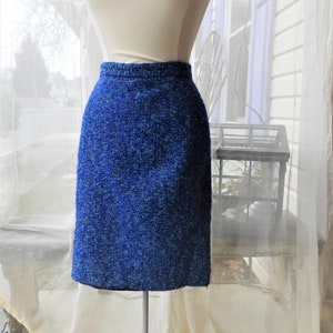 Vtg 1970&#39;s  Ladies Blue Wool Skirt|Vtg French Boucle Blue Pencil Skirt|Vtg Terry Retro Ladies Skirt sz S