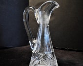 Antique Cut Glass Cruet, Star Burst Pattern Crystal Cruet, Clear Crystal Vinegar Oil Cruet As Found H 6 quot