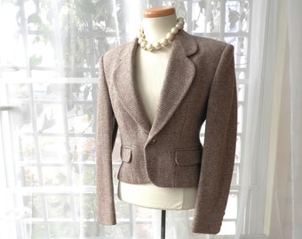 Vtg 1970's Brown Tweed Blazer|Vtg Victorian Style Wool Blazer|Vtg J.G. Hook Shortie Blazer sz 6