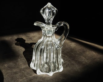 Vintage Hand Blown Clear Glass Cruet | Oil, Vinegar Bottle H 6"
