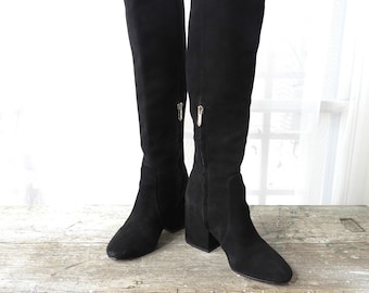 Vintage Sam Edelman Thora Black Suede Knee High Boots, Size 7