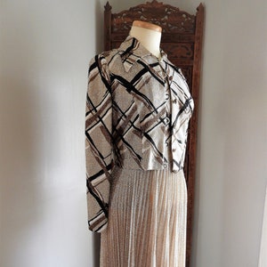 Vtg 1970's Bronze Metallic Gown, Vtg Retro Formal Dress & Jacket, Vtg Leslie Fay Geometric Pleated Gown sz M/L image 1