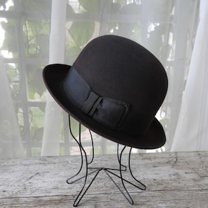 Vtg Edwardian Unisex Bowler Hat|Men&#39;s Brown Wool Bowler Hat|Joicy Baltimore Brown Hat Sm/C 20.5&quot;