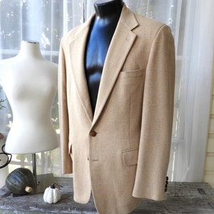 Vtg 1980&#39;s Men&#39;s Cream Plaid Camel Hair Jacket|Men&#39;s Kingmaker Camel Hair Tan Sport Coat|Men&#39;s Tan Plaid Sport Coat sz M