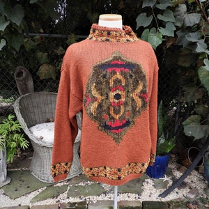 Vtg 1980&#39;s Rust Turtleneck Grandma Sweater|Vtg Chenile Jason Maxwell Tunic Acrylic Sweater|Vtg Mod Drop Shoulder Long Sweater sz L