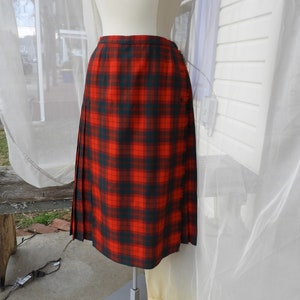 Vtg Preppy 1970&#39;s Red & Green Plaid Ladies Wool Skirt|Vtg Ladies Wrap Pleated Kilt Irish Style Skirt|Vtg AJean Red Fringed Plaid Skirt S/M