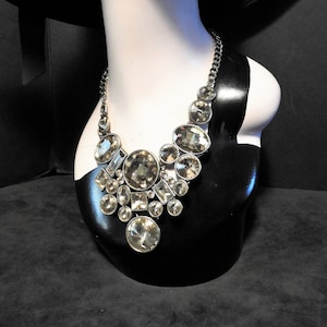 Avant Garde Necklace, Chico&#39;s Costume Jewelry, Chunk Champagne Jeweled Adjustable Necklace  22&quot; Scoop 5&quot; Drop