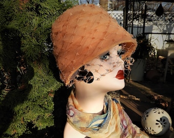 Pink Floral Vintage 60s Cloche Style Hat With Glittery Tulle  display picture 1