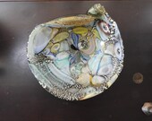MCM Vtg Venetian Murano GLASS Dish, Italy Mica Bowl Stretch Millefiori Aventurine Dish W8.25 x D 7.5 x H 2