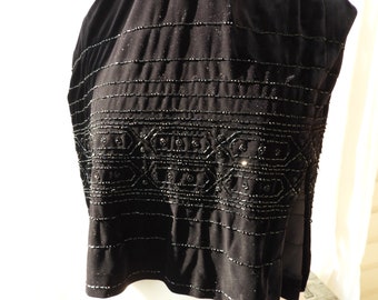 Falda vintage de terciopelo negro con cuentas para mujer, años 90, Adrianna Papell, talla 14
