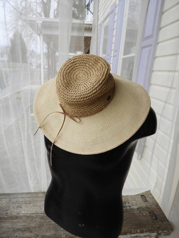Vtg Woven Packable Sun Hat|Straw Colored Floppy Be
