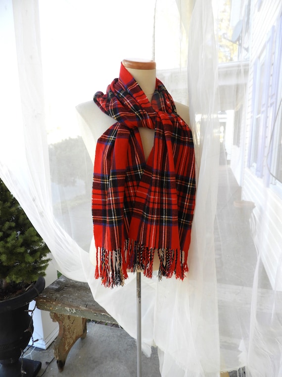 Vtg Red Plaid Tartan Long Scarf|Vtg Red Black Plai