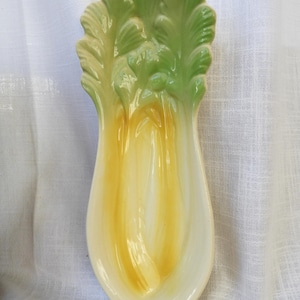 1950's Spoon Rest Relish Dish Celery Yellow & Green by Cardinal USA 11.5" x 4"