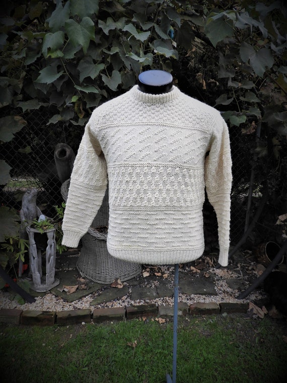 Vintage Hand Knit Fisherman's Sweater | Fiddlehead Canadian Wool Crew Neck S/M