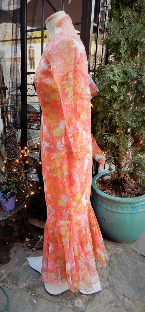 Vtg Orange Grecian Dress, Nylon Scarf Dress, Pink… - image 6