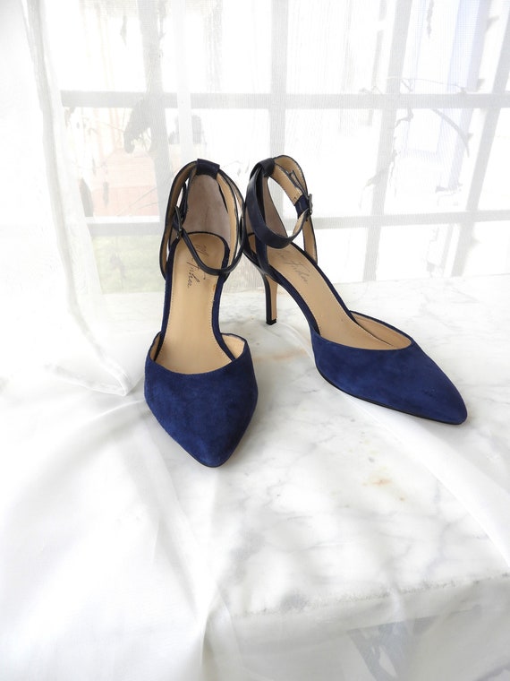 Vtg Ladies Blue Suede Stiletto Shoes|Vtg Ankle St… - image 1