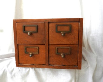 Vtg Library Globe Wernicke Oak 4 Drawer Card Catalog File Cabinet 16"x16"x12"