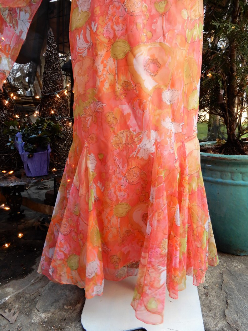 Vtg Orange Grecian Dress Nylon Scarf Dress Pink Green Floral | Etsy