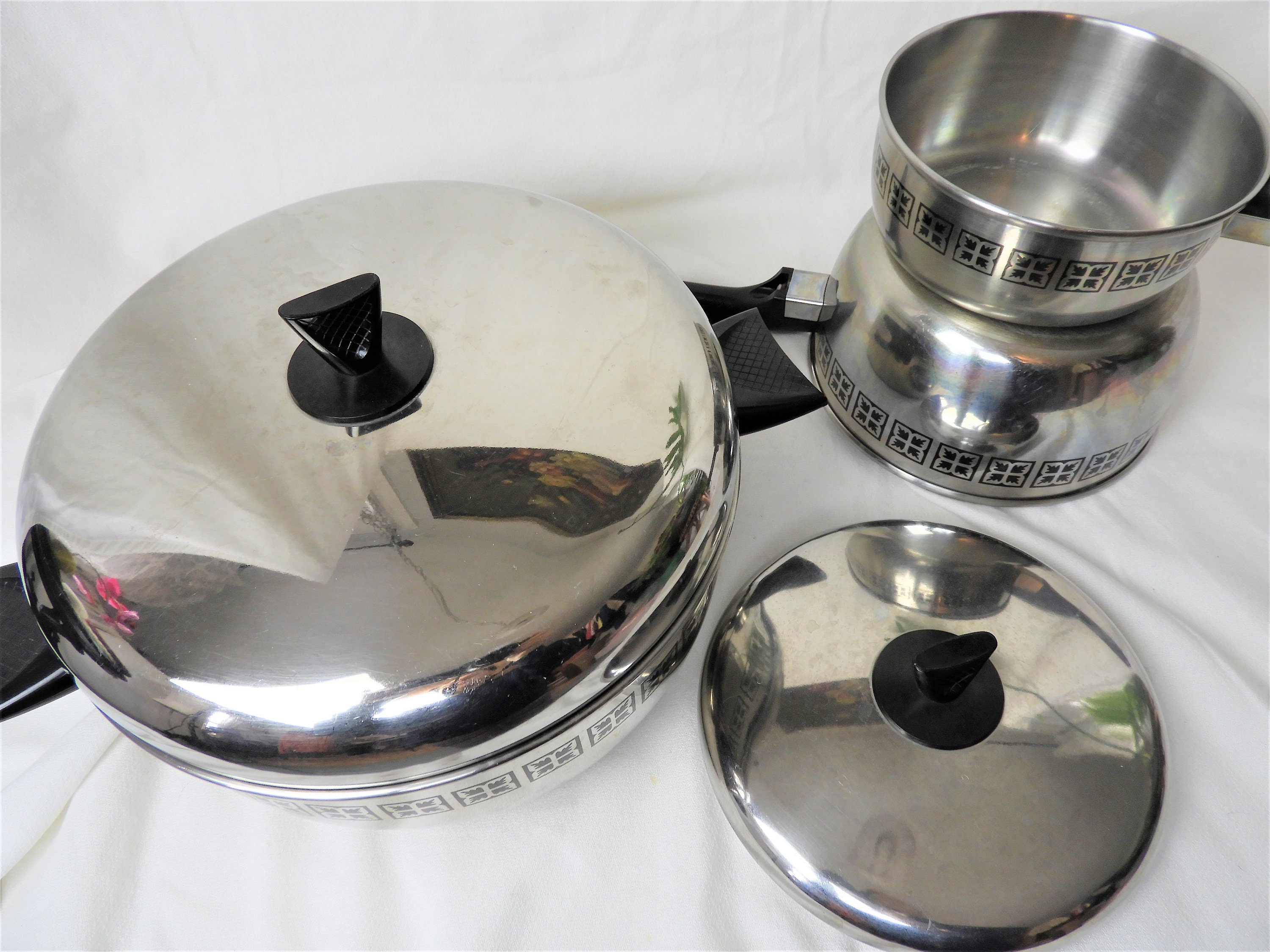 Vtg 1970's Stainless Cookware Set, Vtg 5 Piece Stainless