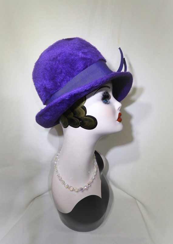 Vtg 1950's Purple Fedora Style Hat, Vtg Purple Fa… - image 1