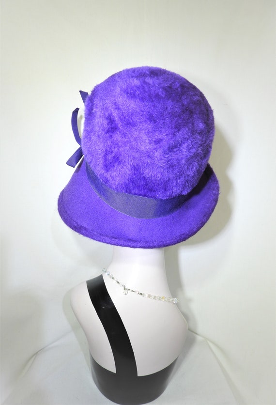 Vtg 1950's Purple Fedora Style Hat, Vtg Purple Fa… - image 8