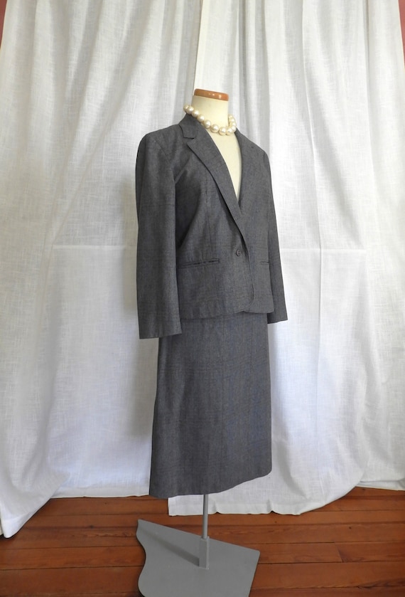Vtg 1970's Ladies Grey Plaid Skirt Suit|Vtg Ladies