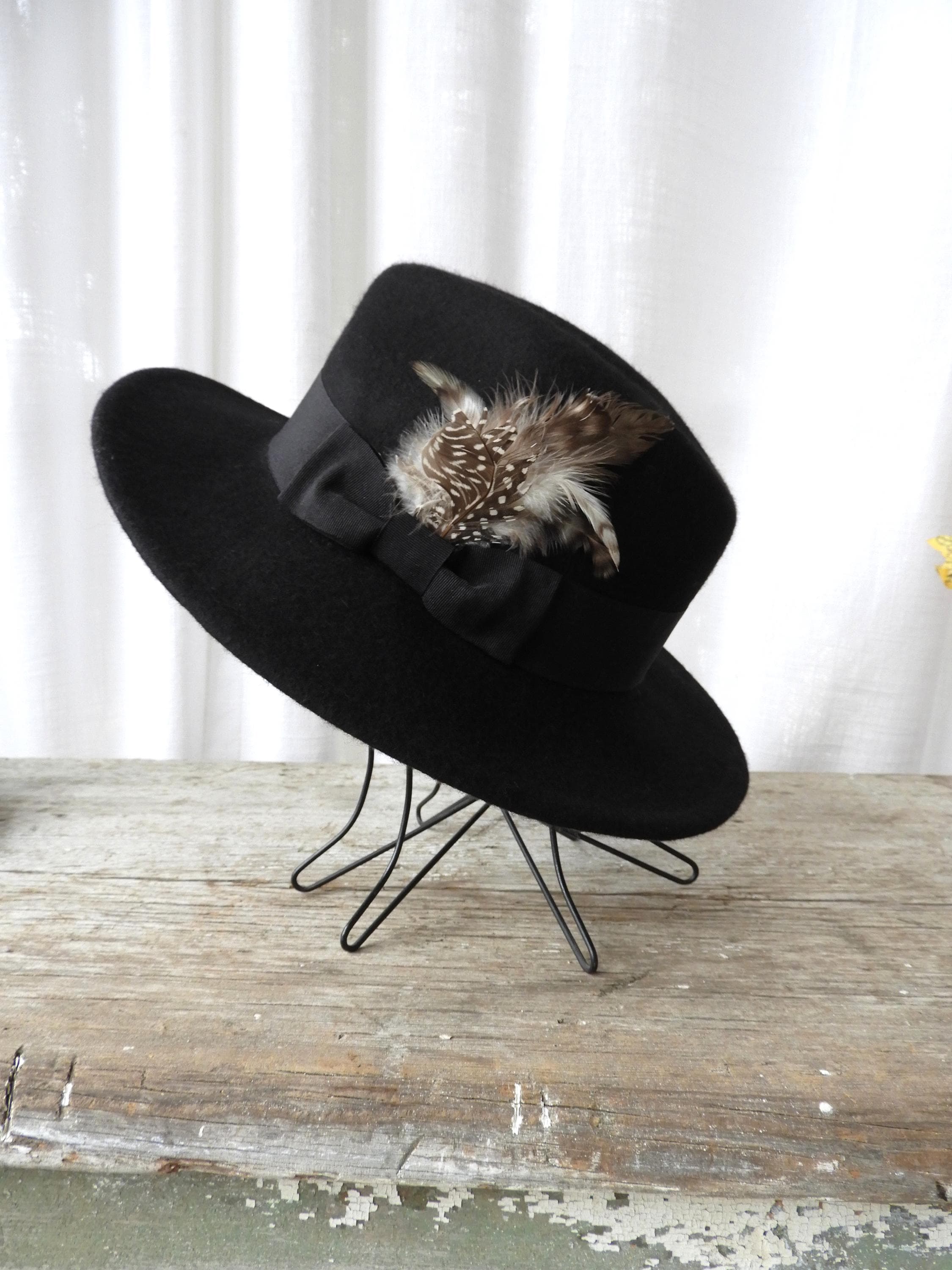 Vtg Ladies Crushable Black Wool Fedora Scala Pronto Circum 
