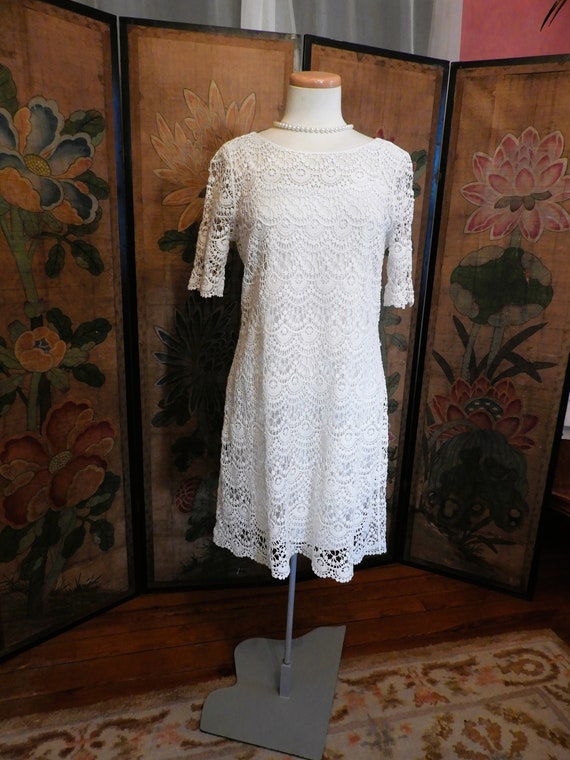 Vtg White Cotton Crochet Sheath Dress|Vtg White Sp