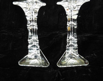 VTG Klar Kristall Waterford Zeitgenössische Kerzenhalter Paar Marquis Kerzenhalter H 8 "