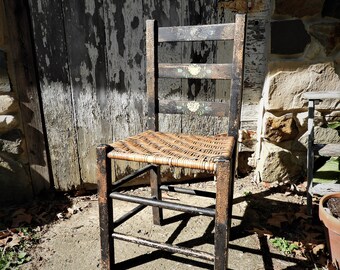 Rare Antique Shaker Painted Chair, Antique Ladder Back Chair, Caned Seat Chair, PA Dutch Furniture  H 34.5" x W 17.5" x D 14.5