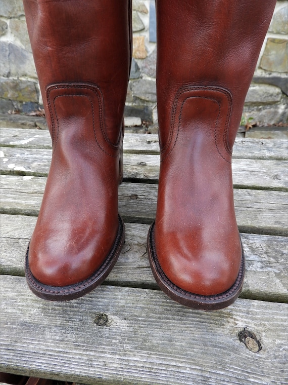 Vtg 1970's Frye Dark Brown Western Boots, Heeled … - image 3