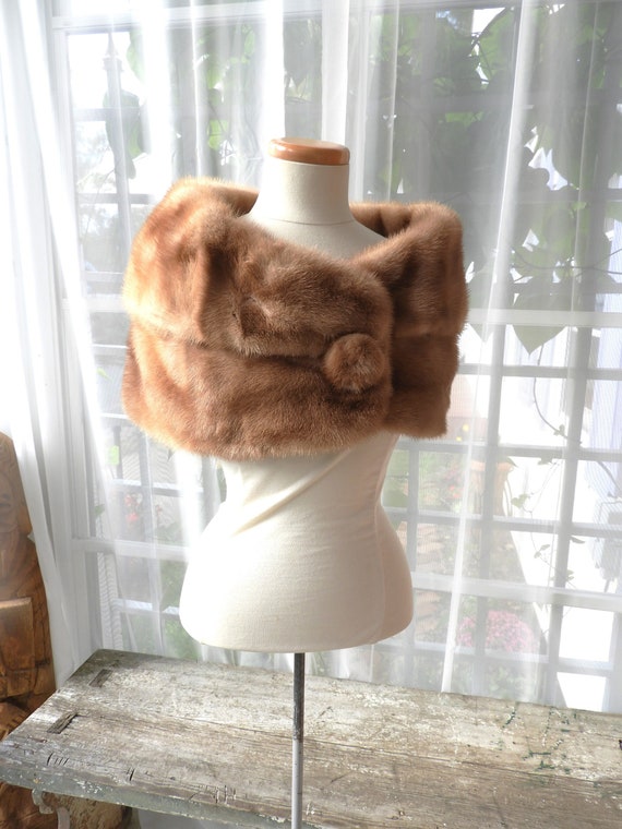 Vtg Retro Autumn Haze Mink Wrap|Vtg Brown Mink Ja… - image 1