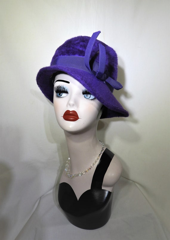 Vtg 1950's Purple Fedora Style Hat, Vtg Purple Fa… - image 5