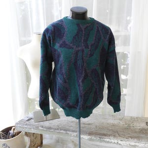 Vtg 1980&#39;s Men&#39;s Turqoise Acrylic Mod Sweater|Vtg Angelo Litrico Slouchy Sweater|Men&#39;s Crew Neck Sweater sz XL