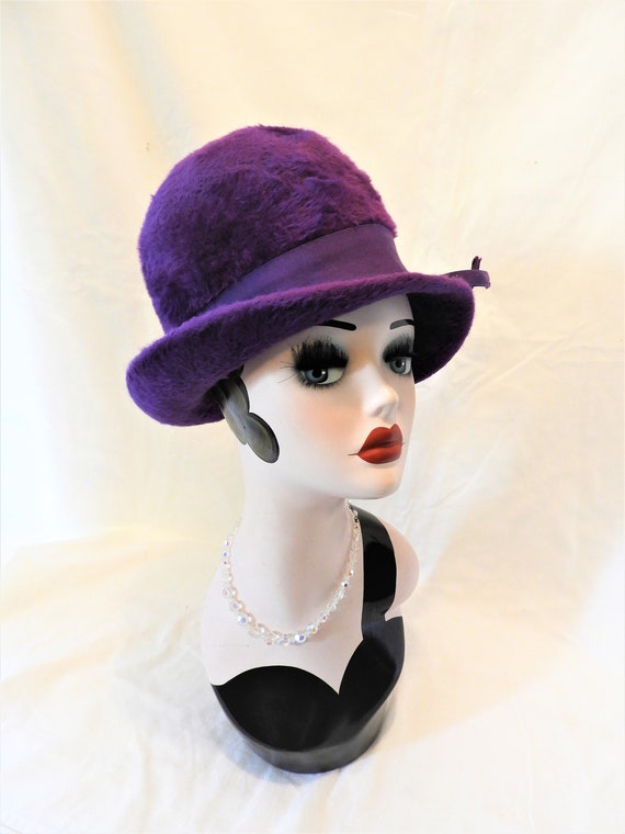 Vtg 1950's Purple Fedora Style Hat, Vtg Purple Fa… - image 3