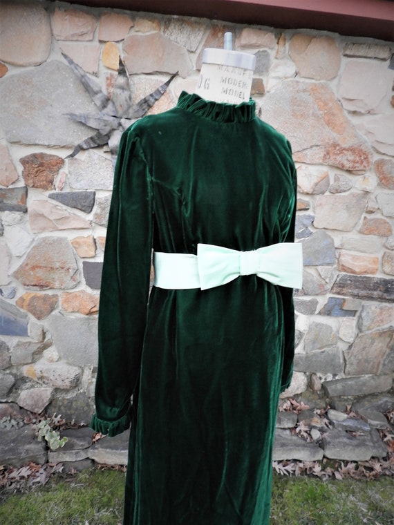 Vtg 1960's Green Velvet Dress, Vtg Maxi Misses Fo… - image 2