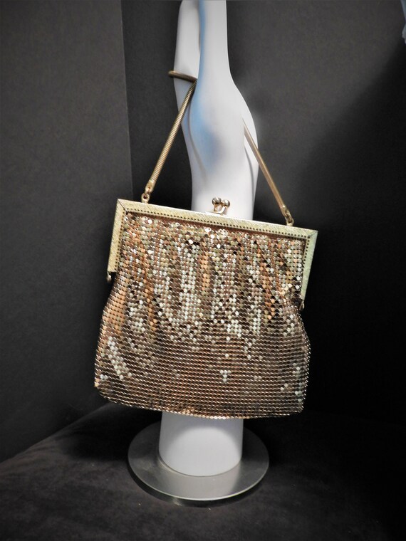 Vtg Art Deco Gold Mesh Purse|1940's Gold Mesh Whi… - image 10